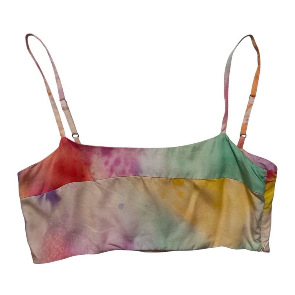 Sani Size Medium Boho Casual Loungwear Colorful Tie Dye Crop Top Tank Satin